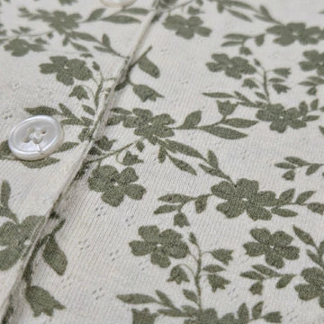 Green Flora Full Button Women Pajama Set- Green