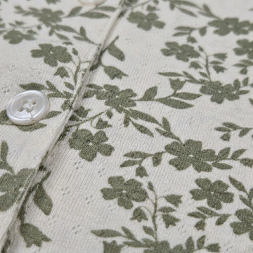 Green Flora Full Button Women Pajama Set- Green