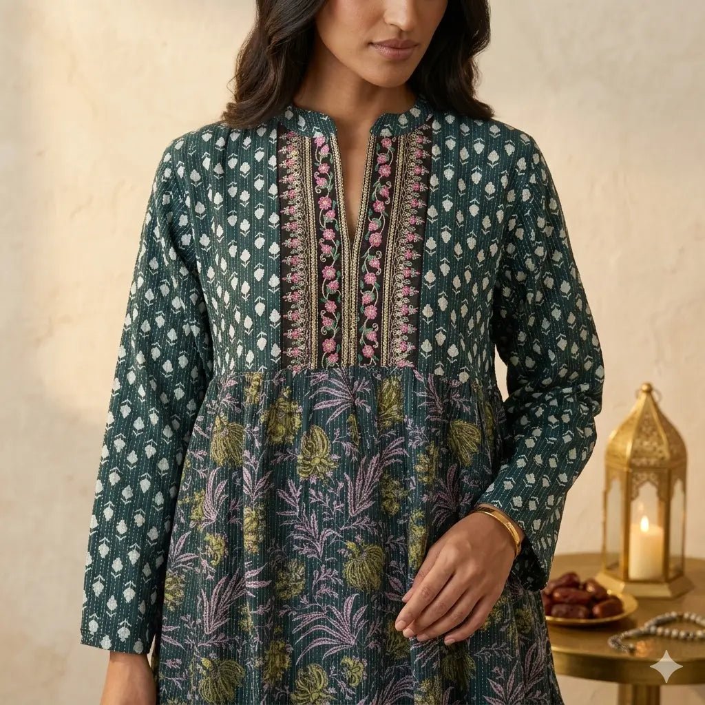 Emerald Glade Patterned Women Daraa- Emerald Green