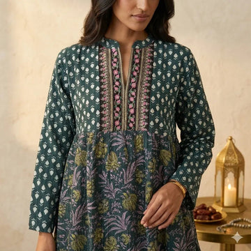 Emerald Glade Patterned Women Daraa- Emerald Green