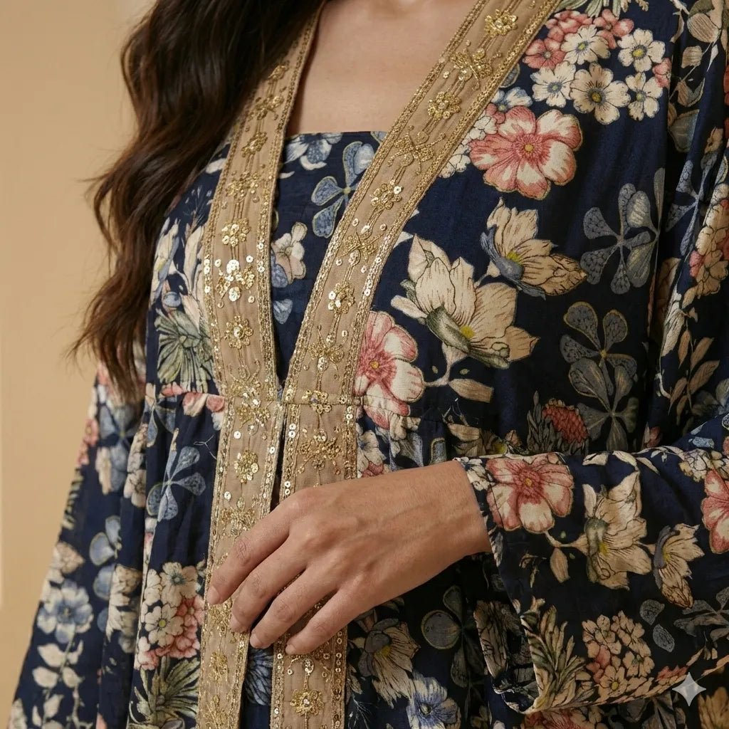 Navy Blue Floral Women Daraa- Navy Blue