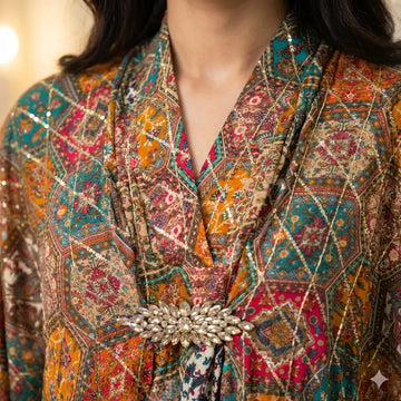 Jewel-Clasp Marigold Women Daraa- Teal