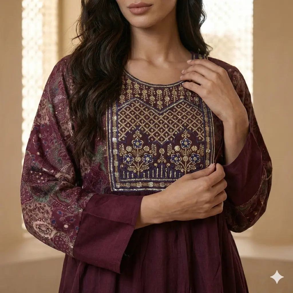 Royal Maroon Patchwork Women Daraa- Maroon