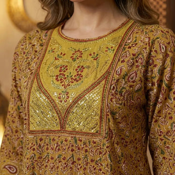 Majestic Motif Women Daraa- Mustard