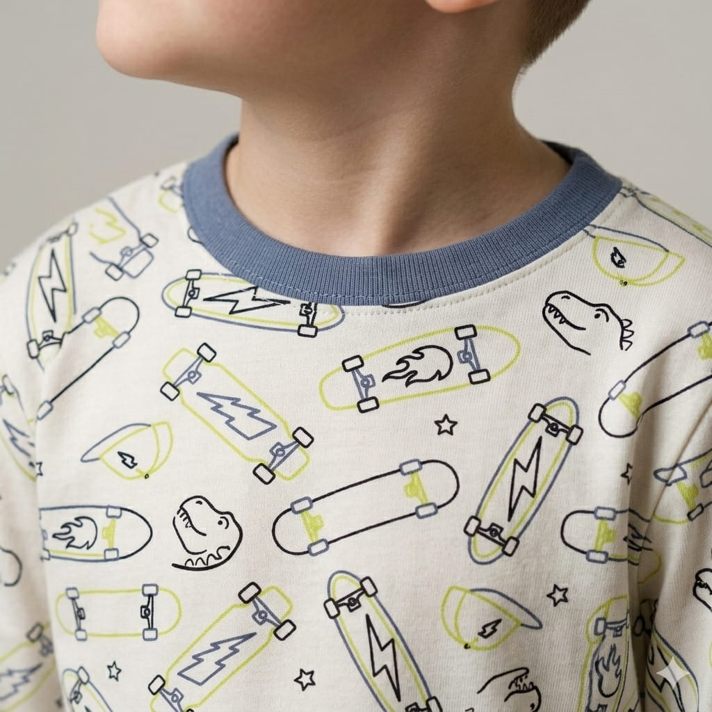 Skate Board Outline Boy Pajama Set- White