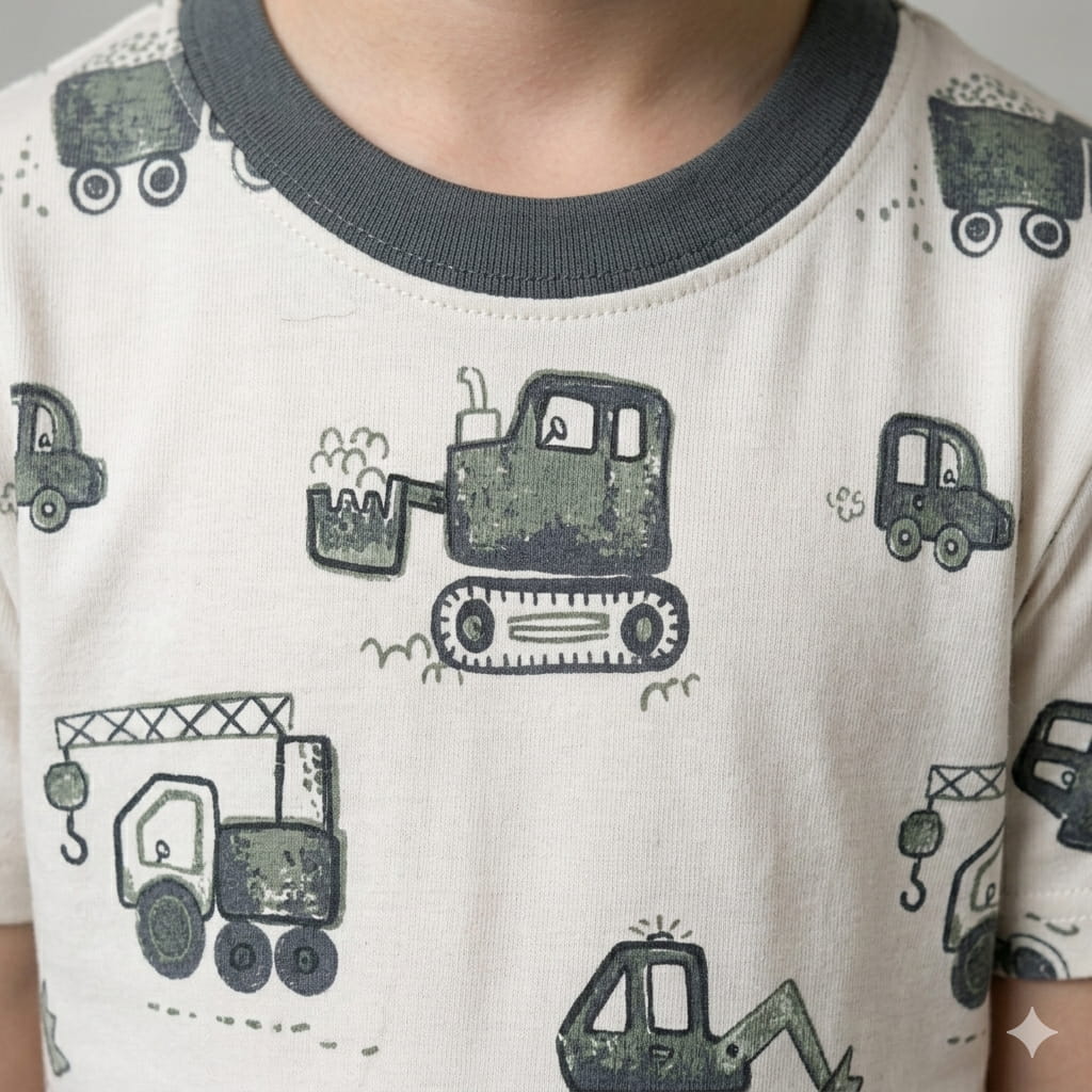 Mini Excavator Boy Pajama Set-White
