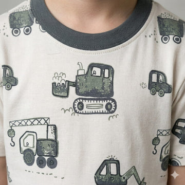 Mini Excavator Boy Pajama Set-White