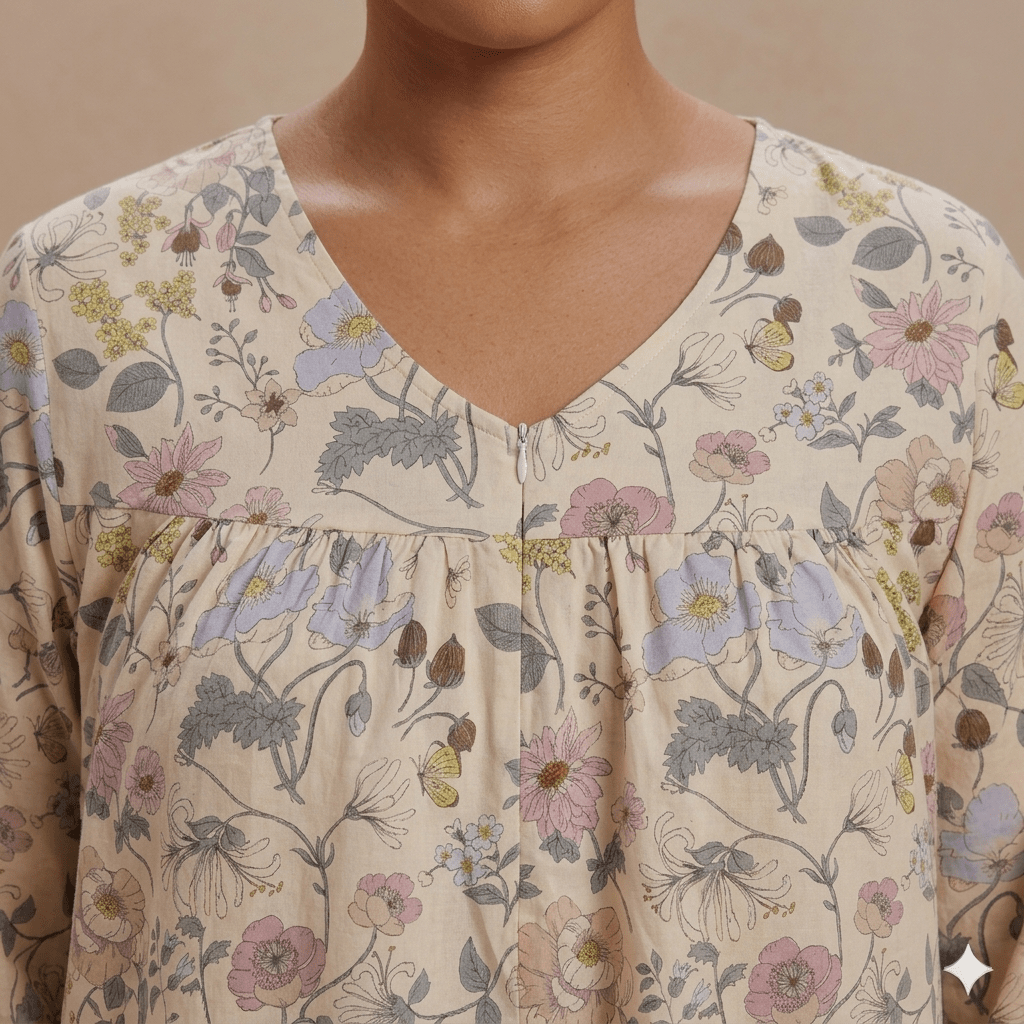 Vintage Rose Garden Women Pajama Set- Beige