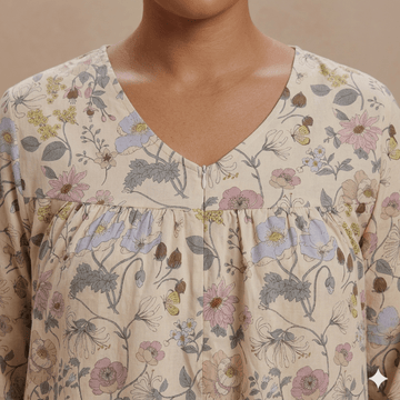 Vintage Rose Garden Women Pajama Set- Beige