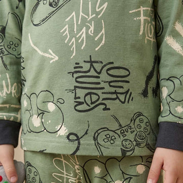 Our Rules Boy Pajama Set-Green