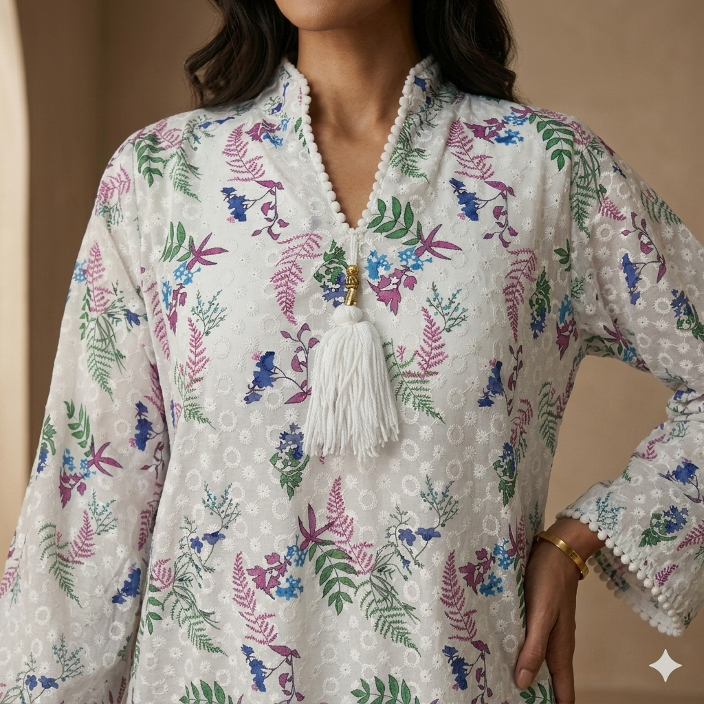 Serene Bloom Women Daraa- Pearl White