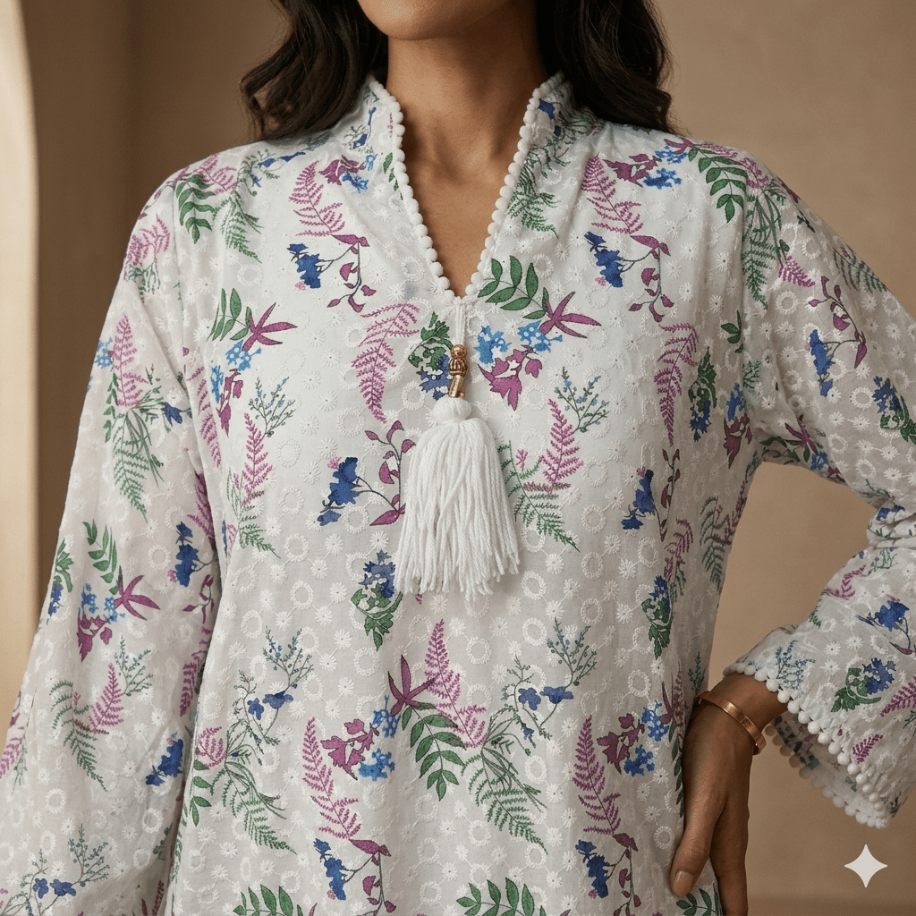 Serene Bloom Women Daraa- Pearl White