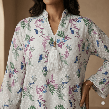 Serene Bloom Women Daraa- Pearl White