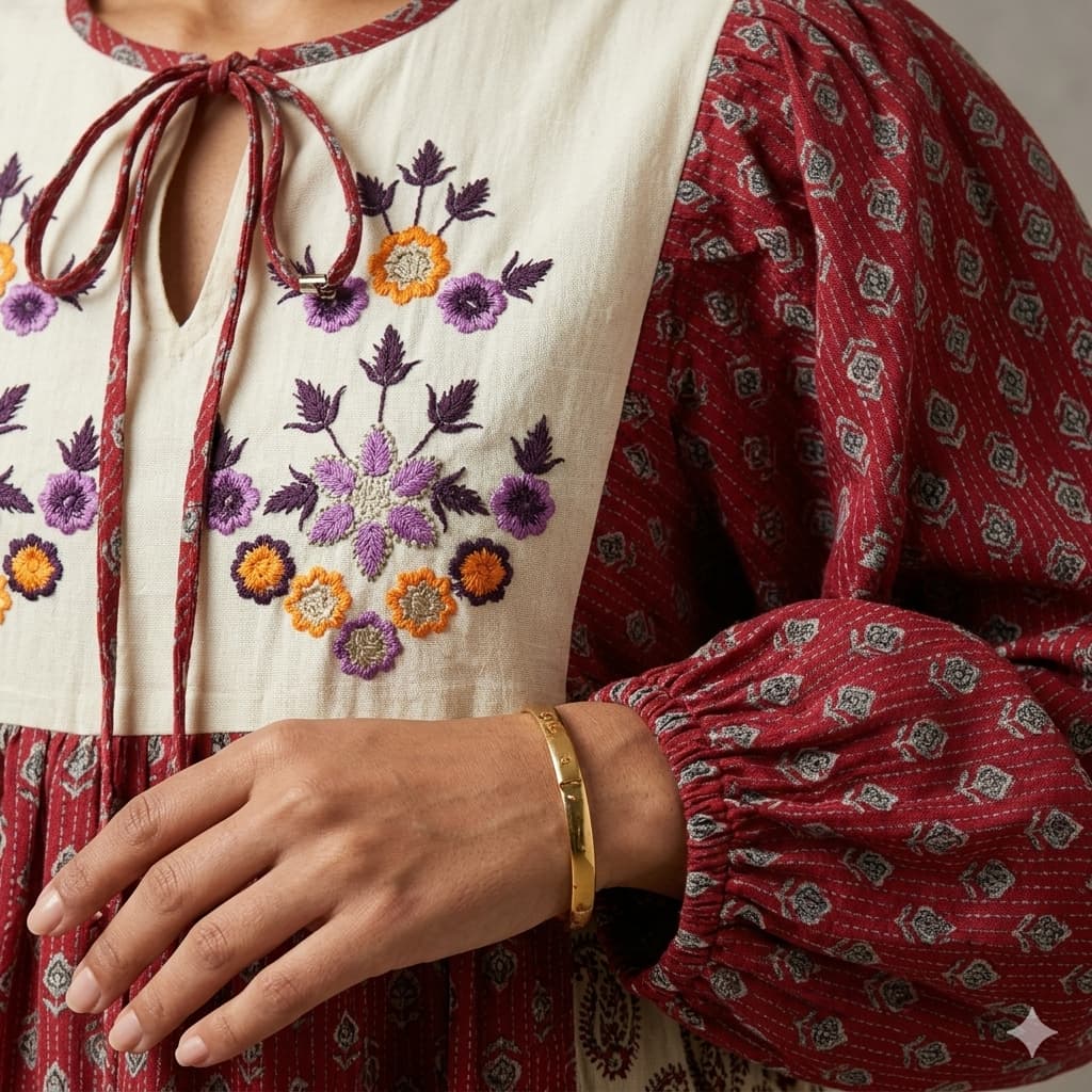 Royal Crimson Paisley Panel Women Daraa- Deep Red