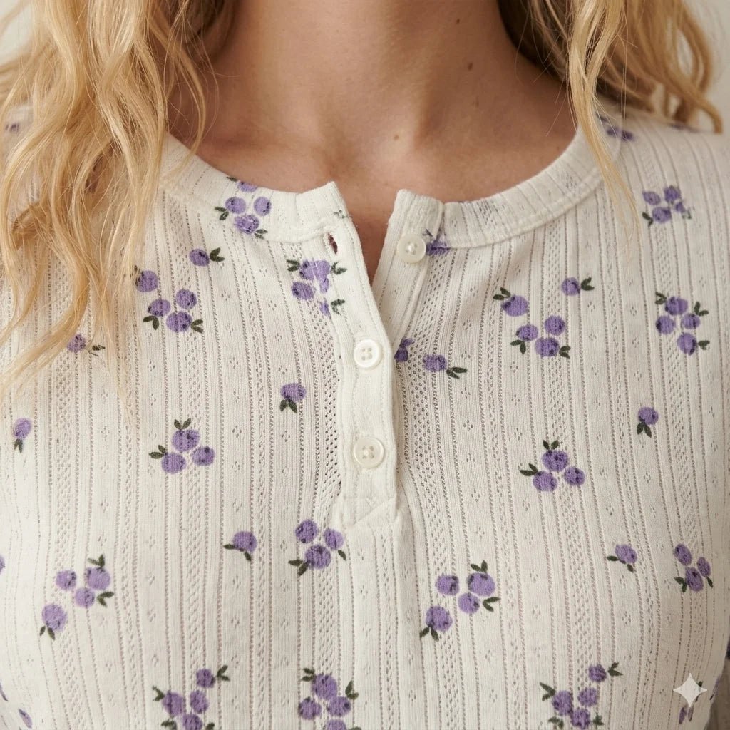 Blueberry Women Pajama Set- Beige