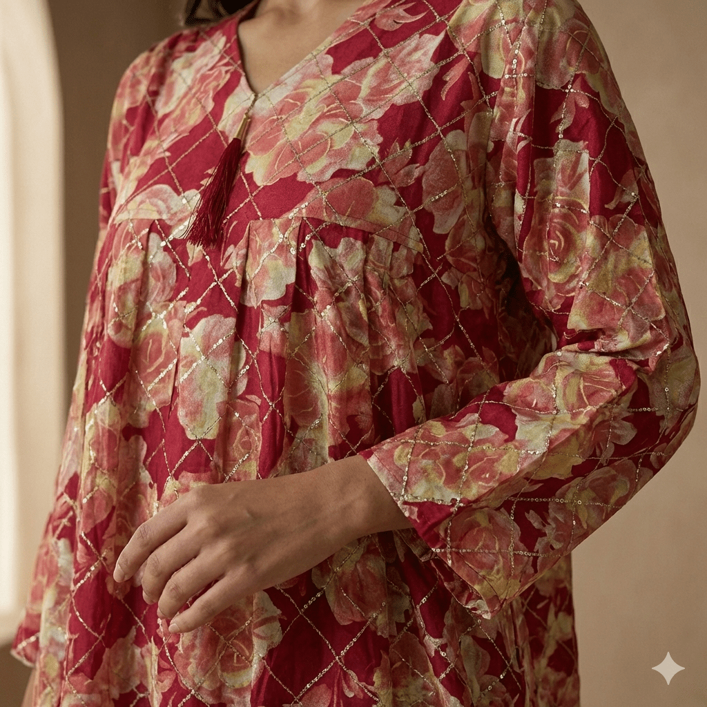 Crimson Rose Lattice Women Daraa- Red