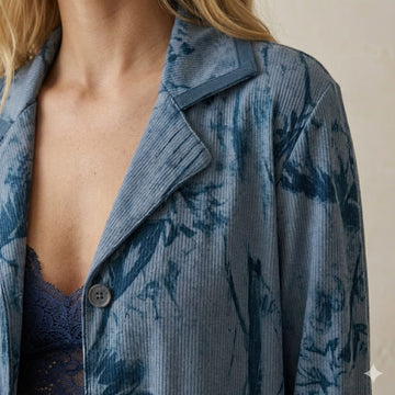 Velvet Flower Women Pajama Set- Dark Blue