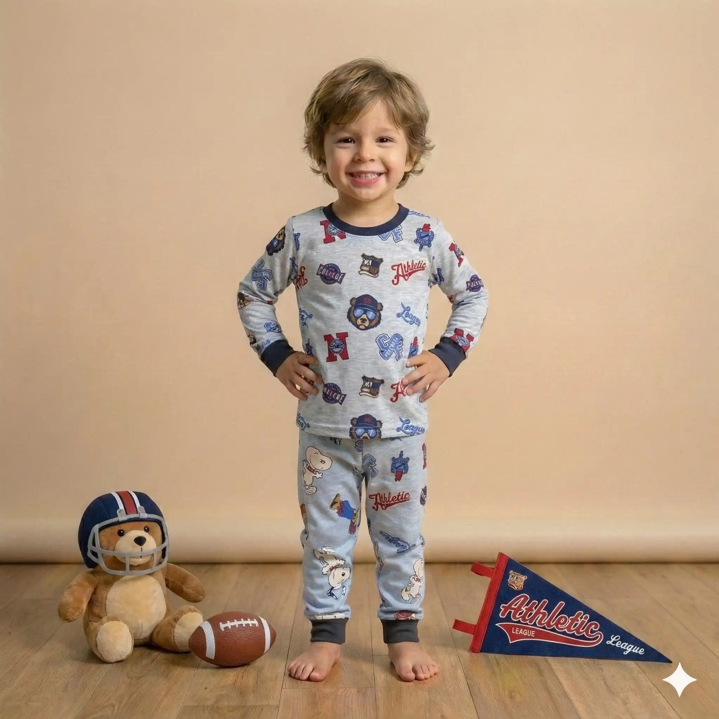 Athletic Boy Pajama Set-White
