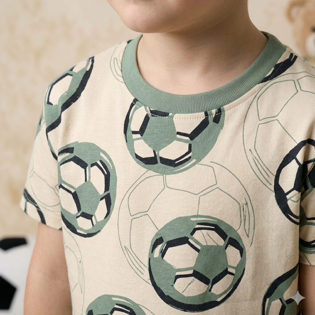 Big Football Boy Pajama Set-Creme