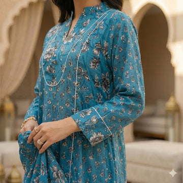 The Floral Tiered Women Daraa- Blue