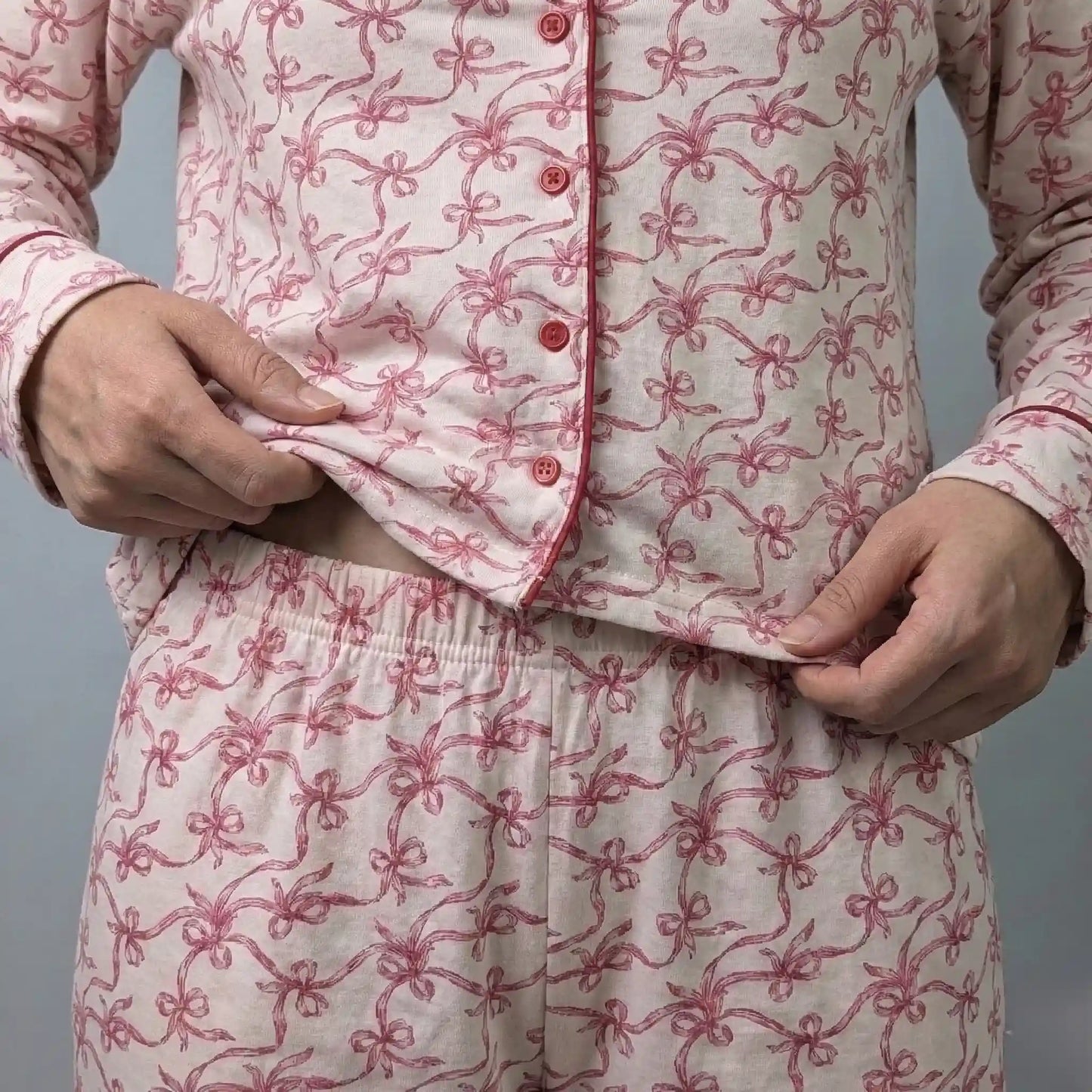 Pink Bow Women Pajama Set- Pink