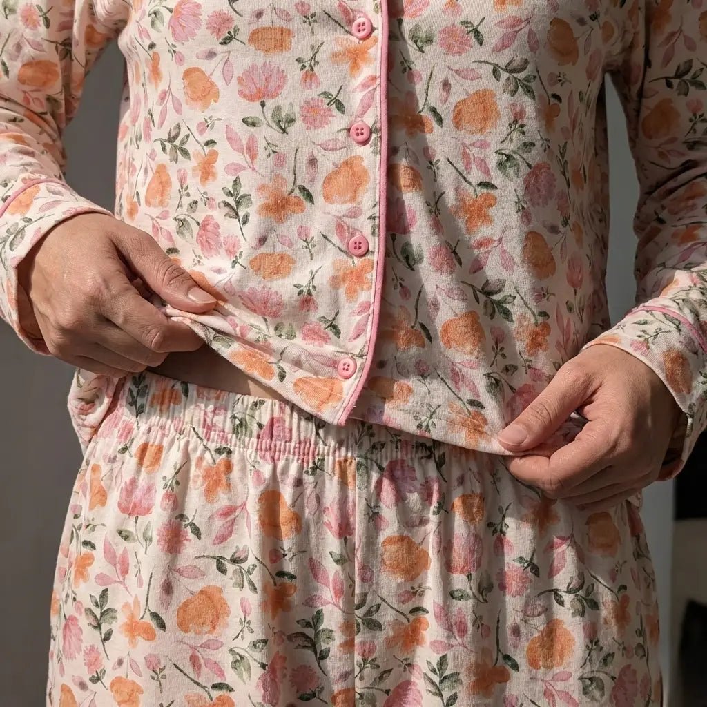 Tangerine Flower Women Pajama Set- Pastel