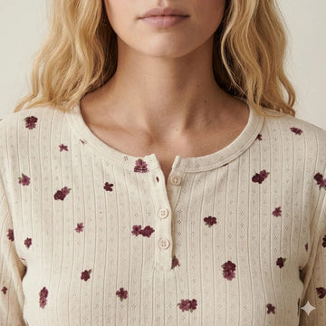 Mini Rose Women Pajama Set- Creme