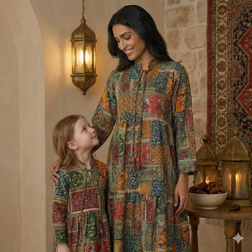 دراعة نسائية باللونين الأخضر الغابوي والأزرق المخضر - دراعة للبنات والنساء