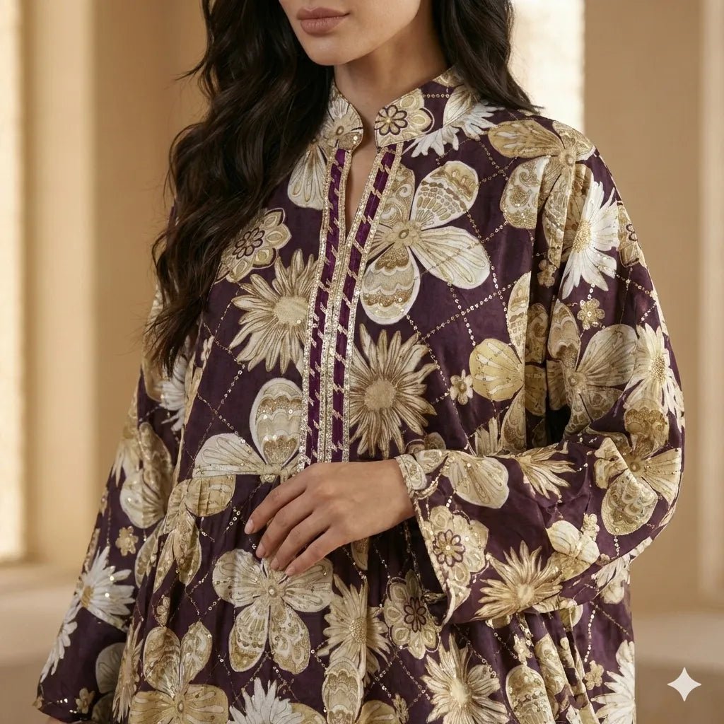 Royal Plum Floral Women Daraa- Plum Red