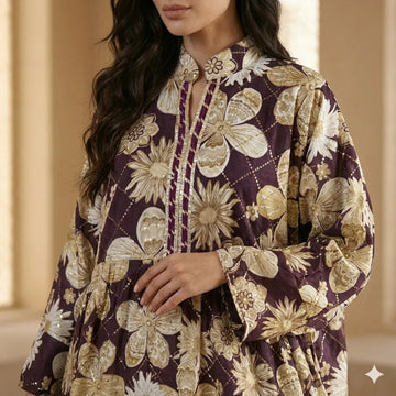 Royal Plum Floral Women Daraa- Plum Red