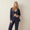 White Bow Women Pajama Set- Navy Blue