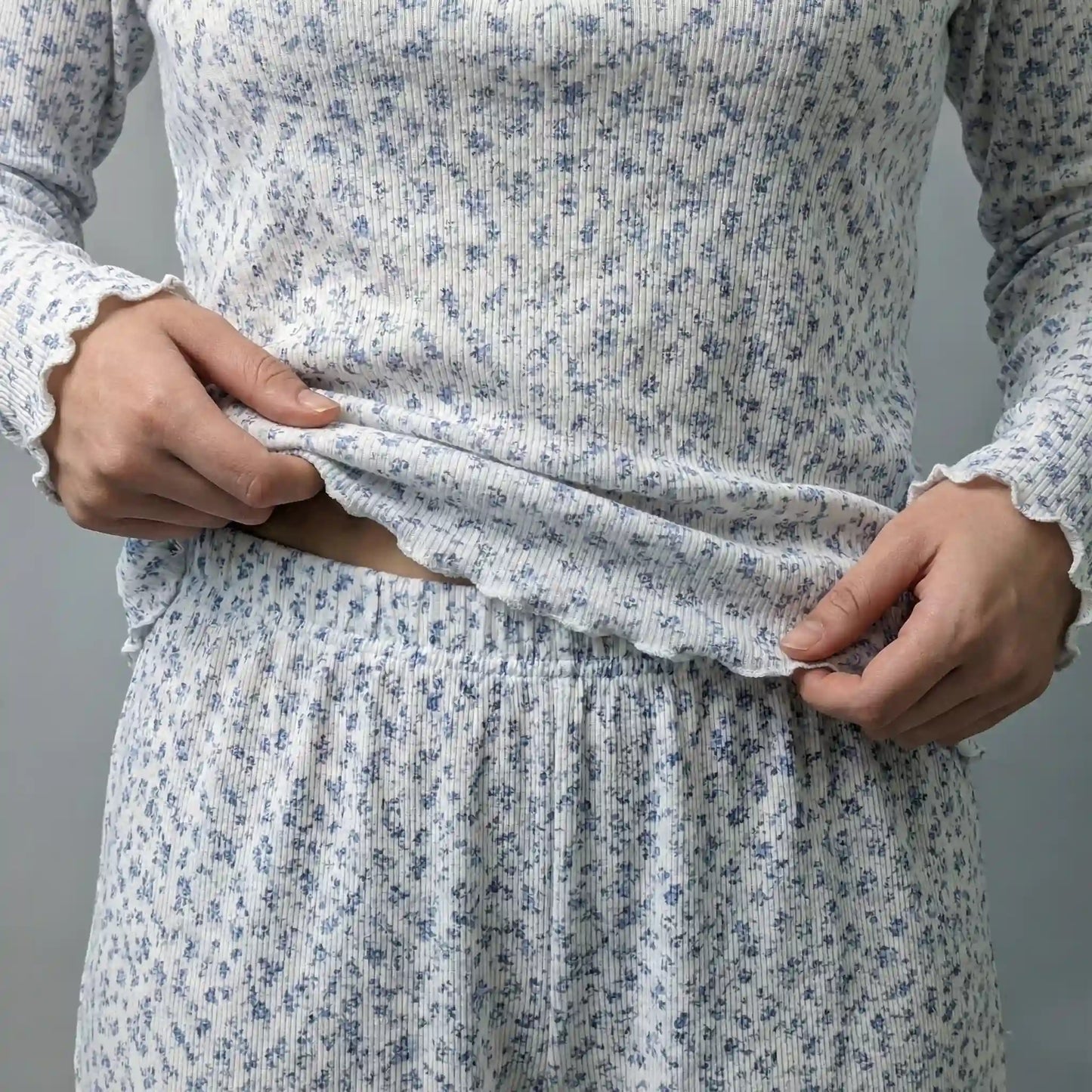 Blue Mini Flower Women Pajama Set- Blue