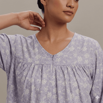 Lavender Lace-Print Women Pajama Set- Lavender