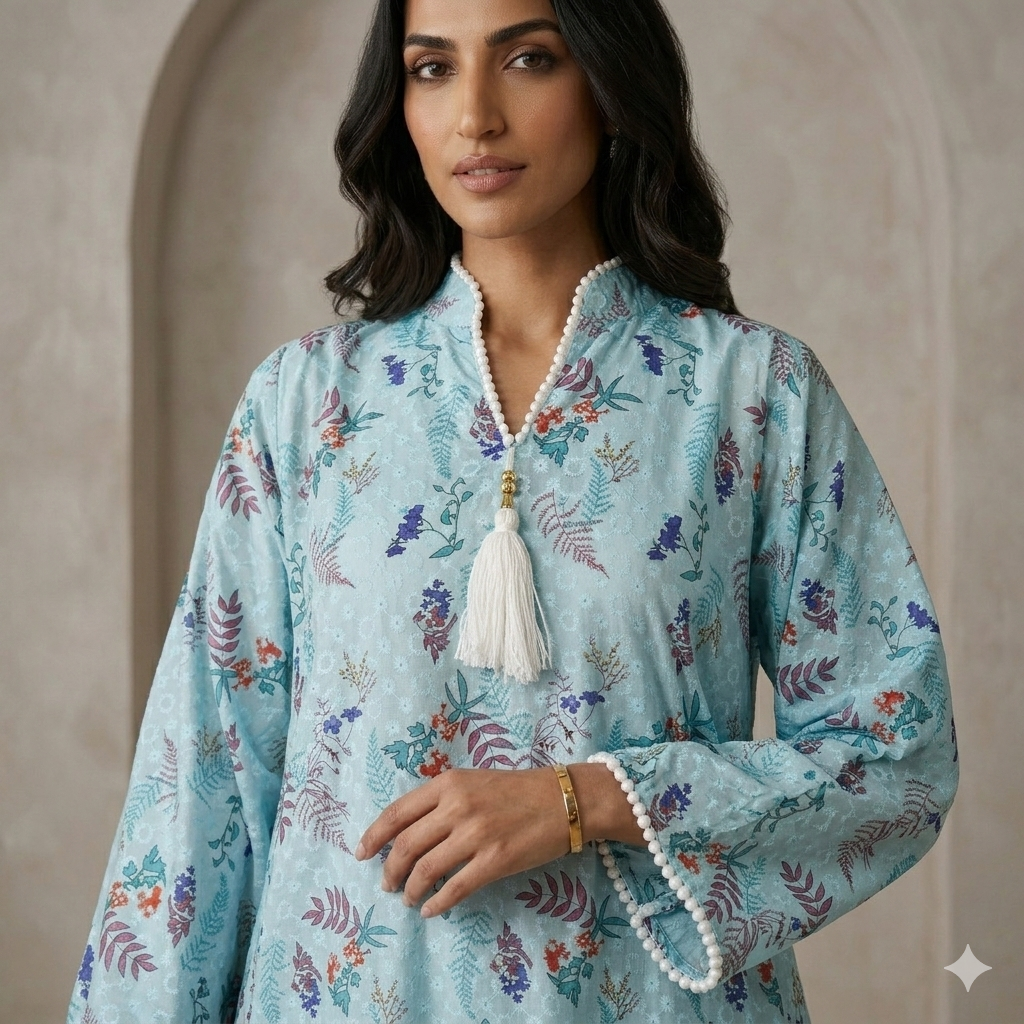 Serene Bloom Women Daraa- Sky Blue