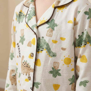 Pastel Dino Button Boy Pajama Set- Off White