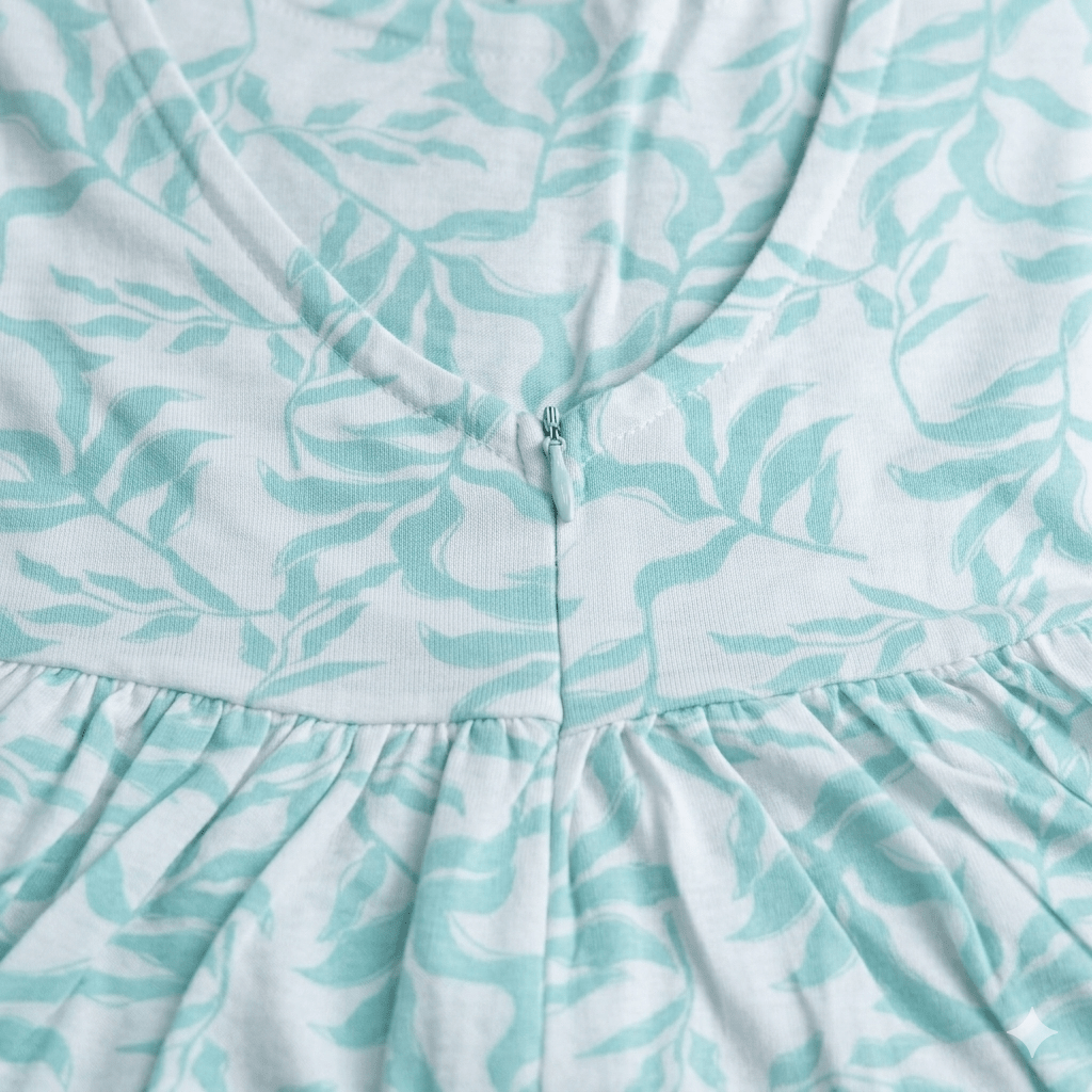 Floral Waves Women Button Pajama Set- Sea Blue