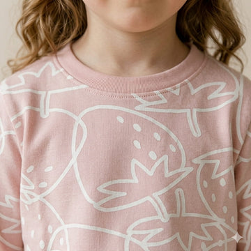 Strawberry Outlines Girl Pajama Set- Light Pink