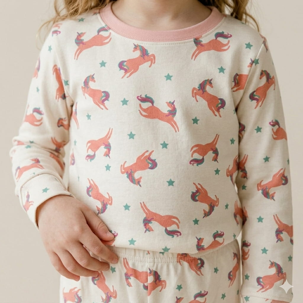 Unicorn Star Girl Full Sleeves Pajama Set- Baby Pink