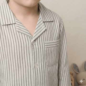 Lining Stipe Boy Button Pajama Set- Brown
