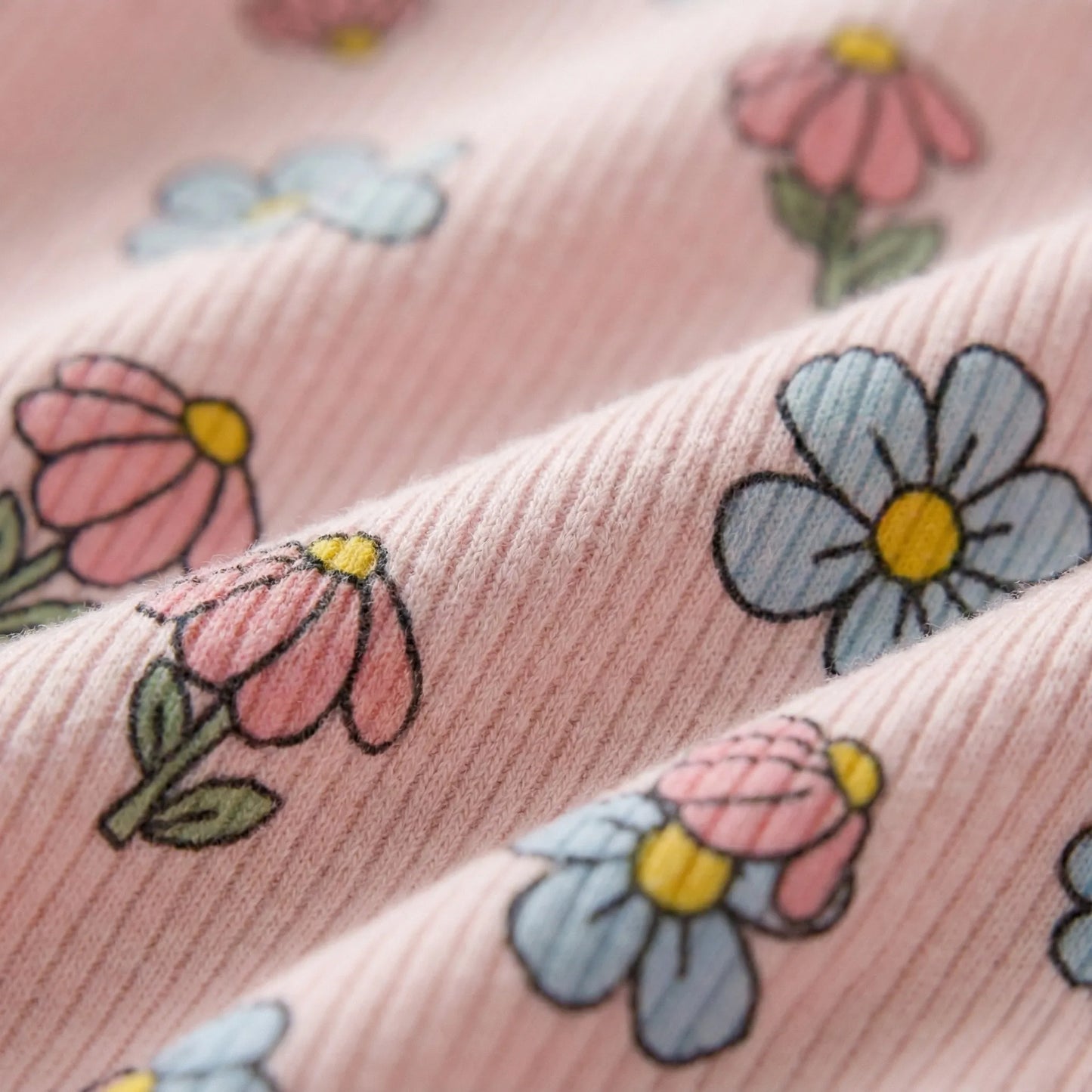 Pink Blue Flower Girl Pajama Set- Pink