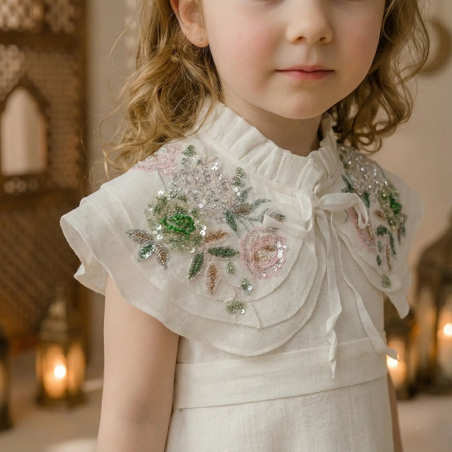 Crystal Beads Floral Ghirgiyan Girl-Off White