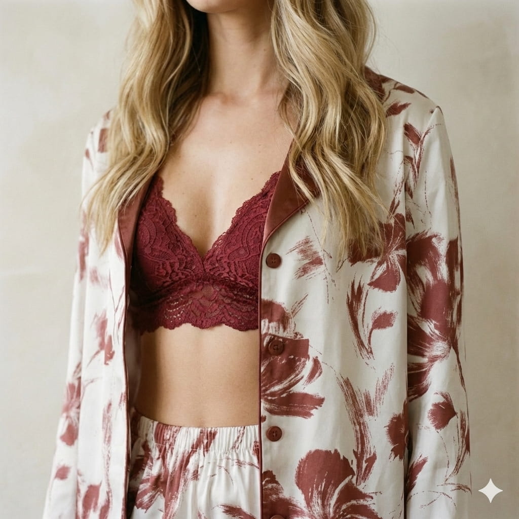 Silky Floral Women Pajama Set- Maroon