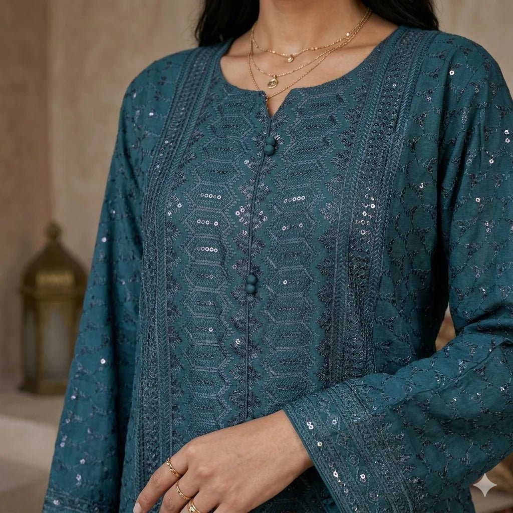 جلابية لؤلؤة الصحراء النسائية - أزرق مخضر
