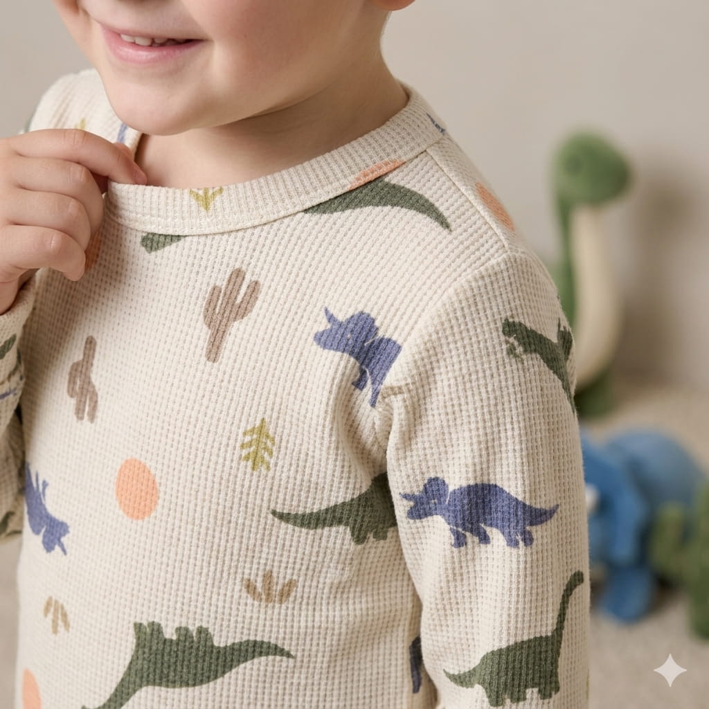 Dino Drawing Boy Pajama Set- White