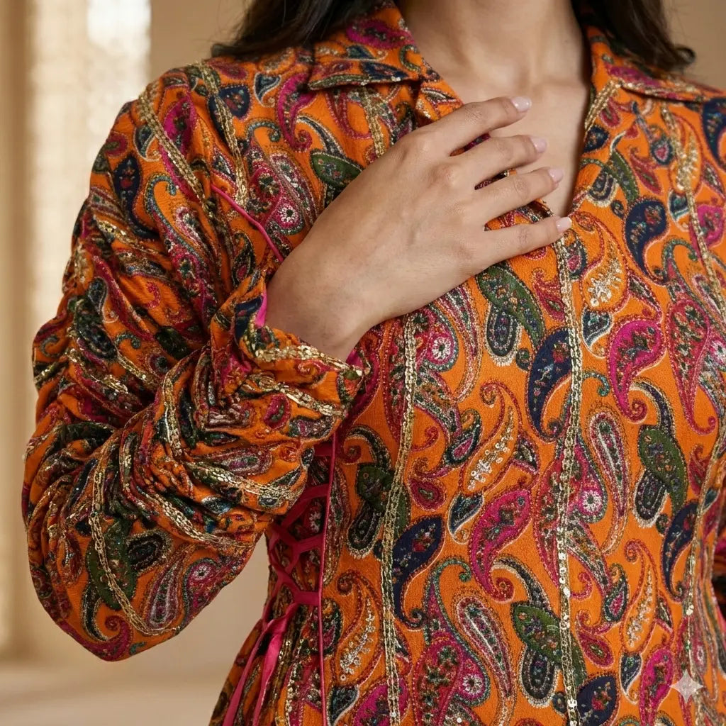 Saffron Paisley Women Daraa- Saffron Orange