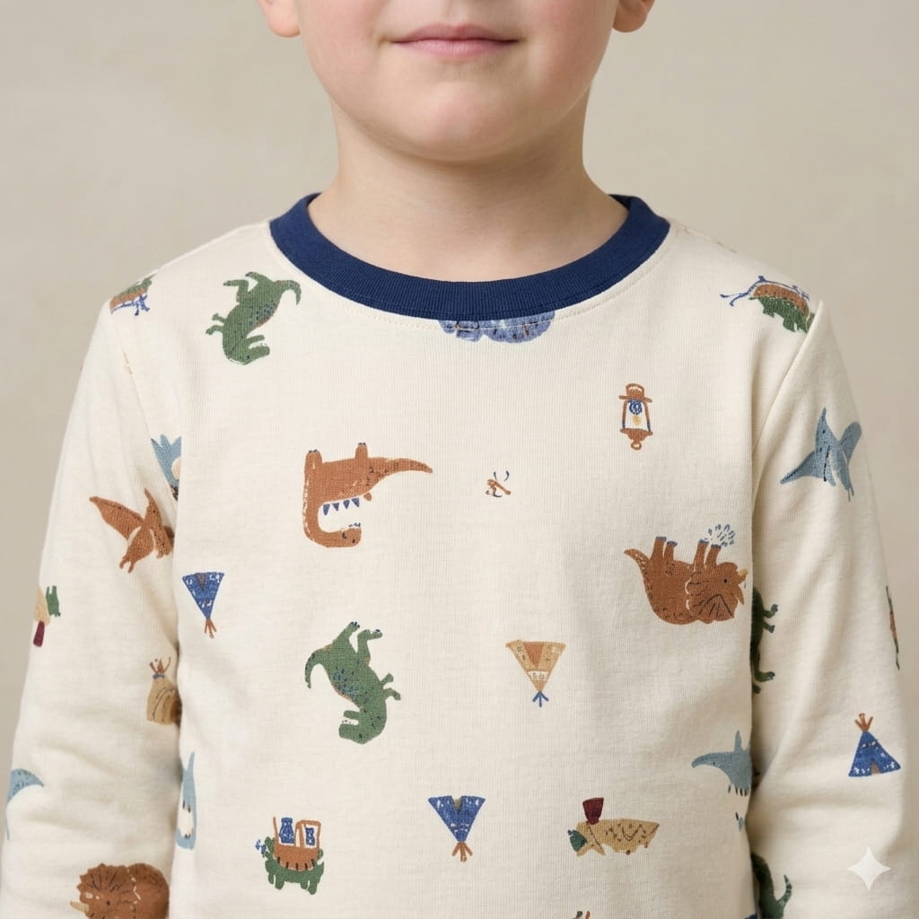 Mini Dinosaur Boy Pajama Set- Beige