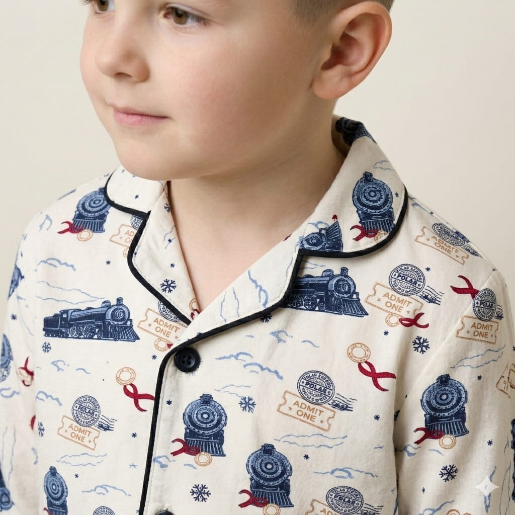 Hogwarts Train Boy Button Pajama Set- White