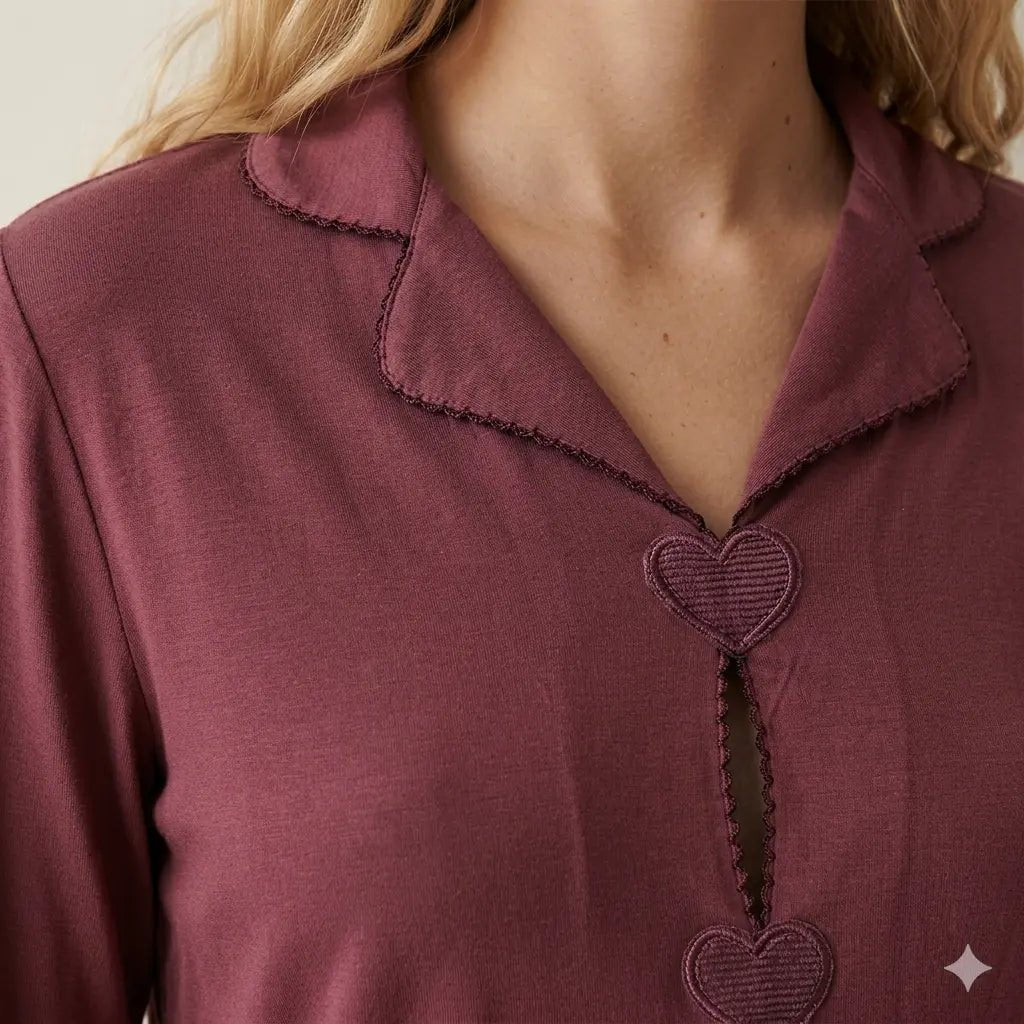 Big Heart Women Pajama Set- Maroon