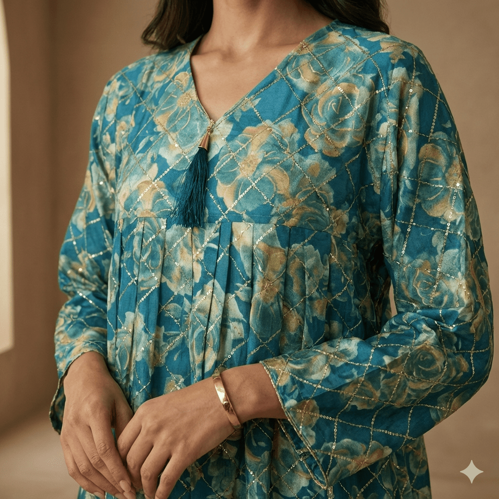 Teal Garden Lattice Women Daraa- Teal