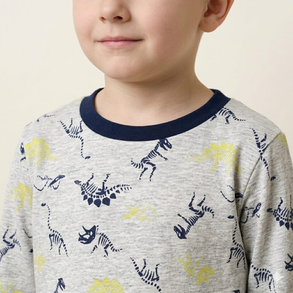 Skeleton Dino Boy Pajama Set- Grey